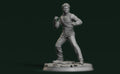 A 3D model of a man in a fighting stance, wearing a suit and tie, standing on a platform against a dark background.