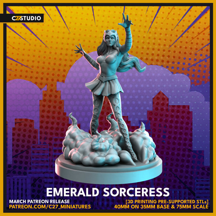 Emerald Sorceress (40mm Scale on 35mm Base and 75mm Scale)