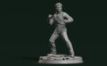 A 3D model of a man in a fighting stance, wearing a suit and tie, standing on a platform against a dark background.