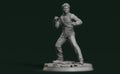 A 3D model of a man in a fighting stance, wearing a suit and tie, standing on a platform against a dark background.